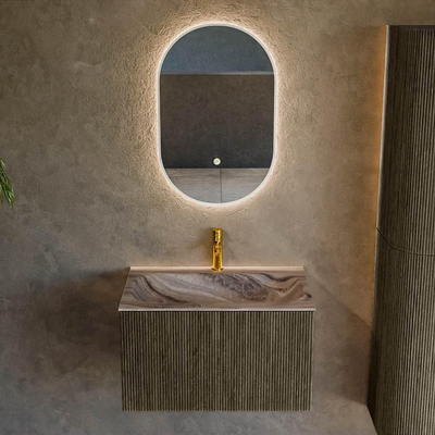 MONDIAZ KURVE-DLUX Meuble de salle de bains 70cm couleur Shadow avec 1 tiroir et 0 portes. Lavabo BIG SMALL Central 1 trou de robinet Sombra.