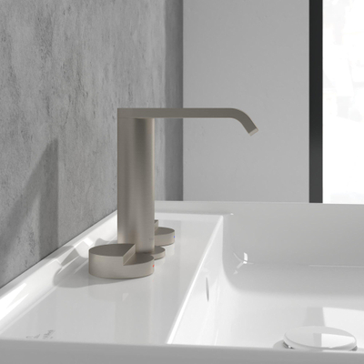 Villeroy & Boch Dawn wastafeluitloop set - zonder pop up - wandmontage afbouwdeel - Brushed Nickel (rvs)
