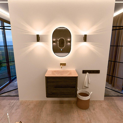 Mondiaz CIRO-DLUX Badkamermeubelset - 70x45x50cm - Solid surface wastafel Saba - 1 wasbak Midden - zonder kraangaten - 2 lades - Shadow