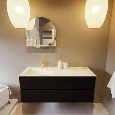 MONDIAZ VICA-DLUX Ensemble meuble de salle de bains - 130cm - meuble bas Urban - 4 tiroirs - lavabo encastré Cloud gauche - 1 trou de robinet - version haute 60cm - Frappe