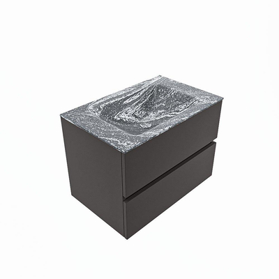 Mondiaz VICA-DLUX ensemble de meuble de salle de bain - 70cm - meuble sous-vasque gris foncé - 2 tiroirs - lavabo encastré cloud milieu - sans trous de robinet - miroir modèle spot - version XL 60cm de haut - lave