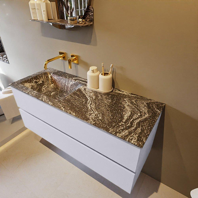 Mondiaz VICA-DLUX Ensemble de meuble de salle de bain - 120cm - meuble sous-vasque cale - 2 tiroirs - lavabo encastrée cloud gauche - sans trous de robinet - version haute de 60cm - lave