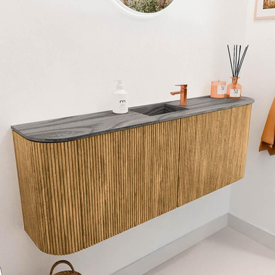 Mondiaz JOYA-DLUX 113.2cm toiletmeubel - ronding links en rechts kleur Oak - Wastafel FAYE positie Midden 1 kraangat kleur Sombra.