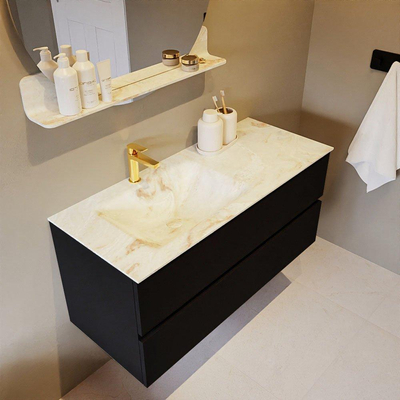 MONDIAZ VICA-DLUX Ensemble meuble de salle de bains - 110cm - meuble bas Urban - 2 tiroirs - lavabo encastré Cloud gauche - 1 trou de robinet - version haute 60cm - Frappe