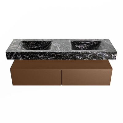 Mondiaz ALAN-DLUX Ensemble de meuble - 150cm - meuble Rust mat - 2 tiroirs - Lavabo Cloud Lava suspendu - vasque Gauche et droite - 0 trous de robinet