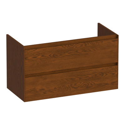 BRAUER Inspire wastafelonderkast 100 2 softclose lades - greeploos - 1 sifon uitsparing - massief eiken - lamellen eiken bruin