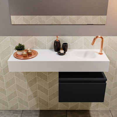 MONDIAZ ANDOR Meuble WC - 100x30x30cm - 1 trou de robinet - 1 tiroir - urban mat - lavabo à droite - Solid surface - Blanc