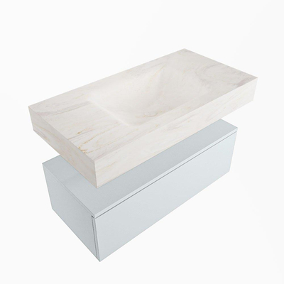 Mondiaz ALAN-DLUX Ensemble de meuble - 90cm - meuble - Clay mat - 1 tiroir - Lavabo Cloud Ostra suspendu - vasque Centre - 1 trou de robinet - Beige