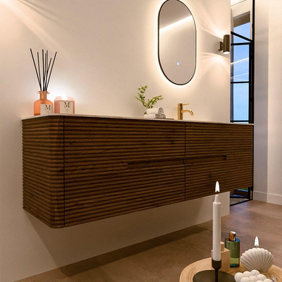 Mondiaz CIRO-DLUX Badkamermeubelset - 170x45x50cm - Solid surface wastafel Ostra - 1 wasbak Rechts - 1 kraangat - 4 lades - Dusk