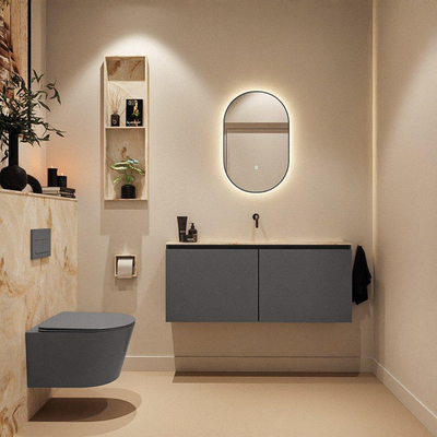 MONDIAZ TURE-DLUX Meuble toilette - 120cm - Dark Grey - EDEN - vasque Frappe - position centrale - sans trou de robinet