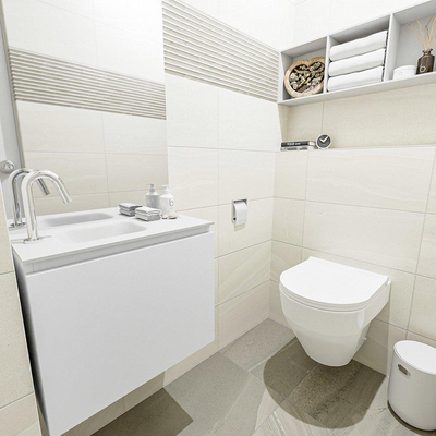 MONDIAZ OLAN Toiletmeubel 60x30x40cm met 1 kraangaten 1 lades talc mat Wastafel Lex links Solid Surface Wit