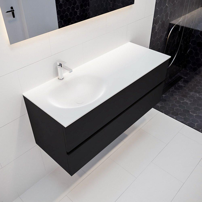 MONDIAZ VICA Badkamermeubelset - 120cm - 2 lades - wasbak Moon links - 1 kraangat - solid surface urban