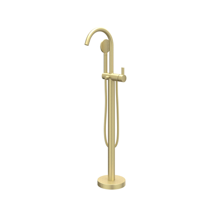 IVY Pact Badmengkraan Vrijstaand - draaibare uitloop - 150cm - Doucheslang - satin mist handdouche - Geborsteld mat goud PVD
