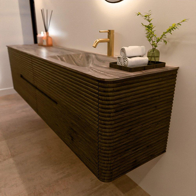 Mondiaz CIRO-DLUX Badkamermeubelset - 190x45x50cm - Solid surface wastafel Sombra - 1 wasbak Rechts - 1 kraangat - 4 lades - Shadow