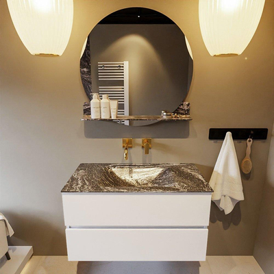 Mondiaz VICA-DLUX ensemble de meuble de salle de bain - 90cm - meuble sous lavabo talc - 2 tiroirs - lavabo encastrée cloud milieu - sans trous de robinet - version haute de 60cm - lave