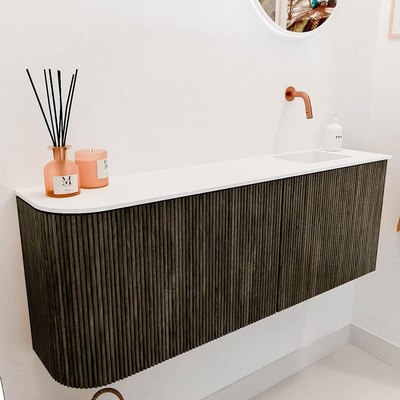 Mondiaz JOYA 111.6cm toiletmeubel - ronding links kleur Shadow - Wastafel FAYE positie Rechts Zonder kraangat kleur Talc.