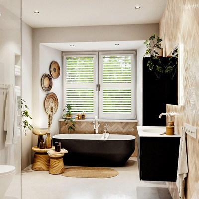 MONDIAZ VICA 100cm meuble sous lavabo Urban 2 tiroirs. Lavabo MOON centre 1 trou de robinet, couleur Talc.