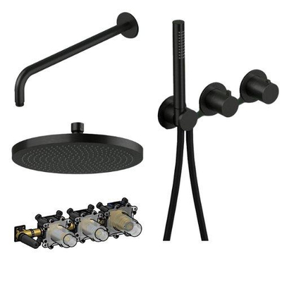 Hotbath Ace Regendoucheset - inbouwdeel - 2 weg - omstel - ronde hoofddouche - 23cm - handdouche - doucheslang - PVD - mat zwart