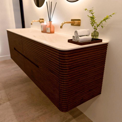 Mondiaz CIRO-DLUX Badkamermeubelset - 170x45x50cm - Solid surface wastafel Meli - 2 wasbak Dubbel - zonder kraangaten - 4 lades - Ruby