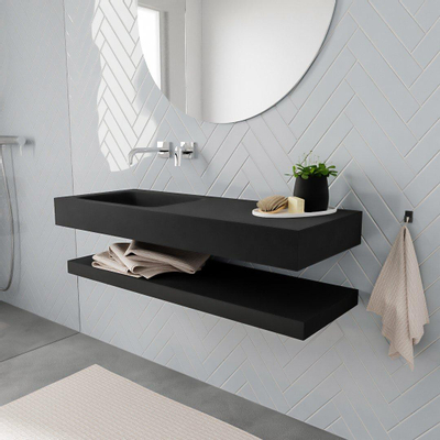 MONDIAZ ALAN 120cm - Ensemble meuble de salle de bains - solid surface - tablette avec lavabo suspendu - vasque à gauche - 0 trous de robinet - urban