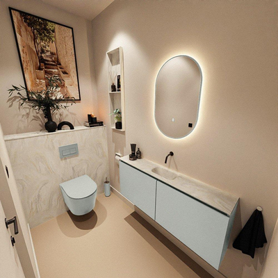 MONDIAZ TURE-DLUX Meuble toilette - 120cm - Greey - EDEN - vasque Ostra - position centrale - sans trou de robinet
