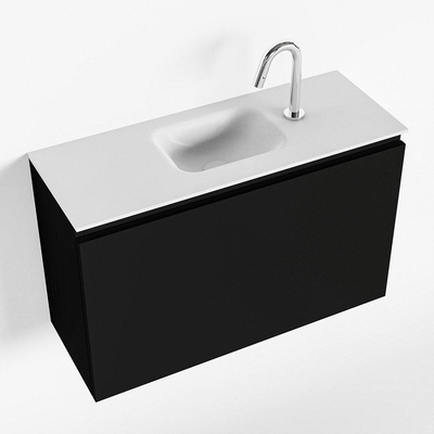 MONDIAZ OLAN Fonteinset - 80x30x40cm - 1 kraangat - 1 lade - urban mat - wasbak midden - Solid Surface Wit