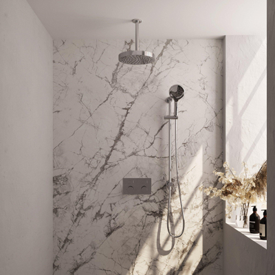 BRAUER Stripe Thermostatische Inbouw Regendouche - drukknoppen - SET 36 - 25cm douchekop - plafondarm - 3-standen handdouche - doucheslang - geïntegreerde glijstang - chroom