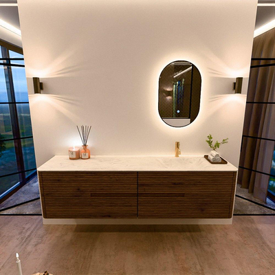 Mondiaz CIRO-DLUX Badkamermeubelset - 190x45x50cm - Solid surface wastafel Opalo - 1 wasbak Rechts - 1 kraangat - 4 lades - Dusk