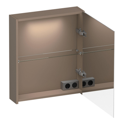 BRAUER Impress Deluxe armoire de toilette - 60x70x15cm - éclairage interne et externe - 1 porte miroir double face pivotante à droite mat moka