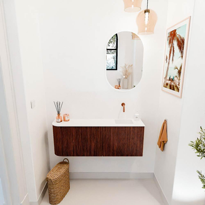Mondiaz JOYA 111.6cm toiletmeubel - ronding links kleur Ruby - Wastafel FAYE positie Rechts Zonder kraangat kleur Talc.