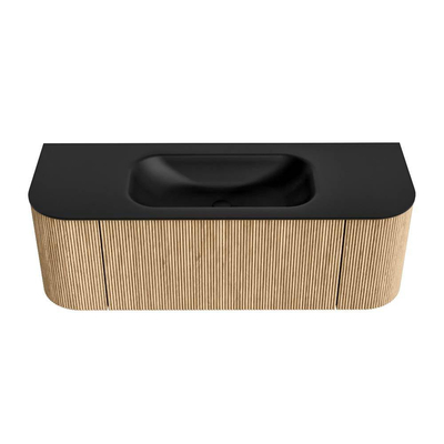 MONDIAZ KURVE 130cm Meuble salle de bain avec module 25 G et D - couleur Oak - 1 tiroir - 2 portes - vasque BIG SMALL centre - sans trous de robinet - Urban