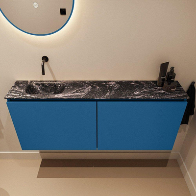 MONDIAZ TURE-DLUX Meuble de toilettes 120 cm Jeans. EDEN lavabo Lava position gauche. Sans trou de robinet.