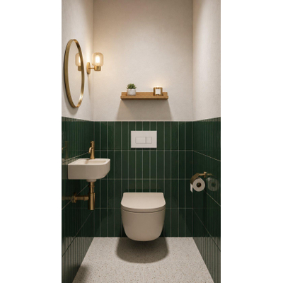 QeramiQ Dely Toiletset - inbouwreservoir Qeramiq Flush - 35mm zitting - metaal mat witte bedieningsplaat - rechthoekige knoppen - beige