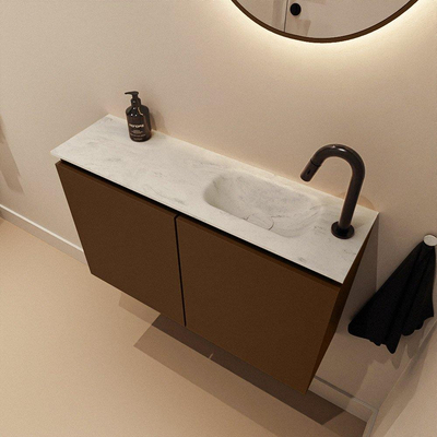 MONDIAZ TURE-DLUX Meuble toilette - 80cm - Rust - EDEN - vasque Opalo - position droite - 1 trou de robinet