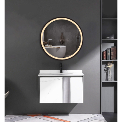 Adema Lonato Miroir de salle de bain - rond - diamètre 80cm - éclairage LED intégré - chauffage du miroir - contrôle infrarouge - noir mat