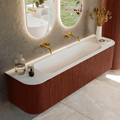 Mondiaz KURVE Ensemble de meuble salle de bain - 170x46x40cm - 1 tiroir - 2 portes - lavabo en solid surface - milieu - sans trou de robinet - Ruby