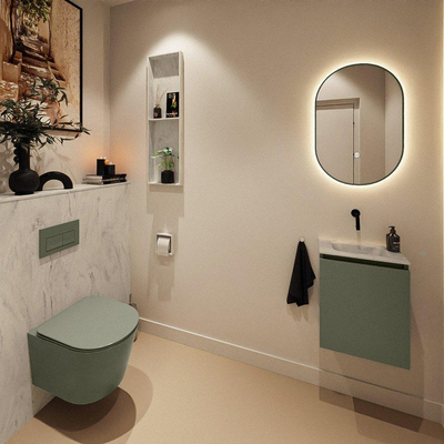 MONDIAZ TURE-DLUX Meuble toilette - 40cm - Army - EDEN - vasque Opalo - position centrale - sans trou de robinet