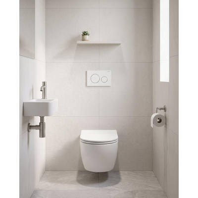QeramiQ Dely Swirl Toiletset - 36.3x51.7cm - Geberit UP720 Duofix Sigma inbouwreservoir - 35mm zitting - metalen bedieningsplaat mat wit - ronde knoppen - glans wit