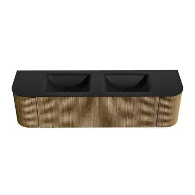 Mondiaz KURVE Ensemble de meuble de salle de bains - 170x46x40cm - 1 tiroir - 2 portes - lavabo solid surface - double - sans trou de robinet - Dusk