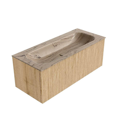MONDIAZ KURVE-DLUX 110cm badmeubel kleur Oak met 1 lade en 0 deuren. Wastafel BIG MEDIUM Midden zonder kraangat Arena.