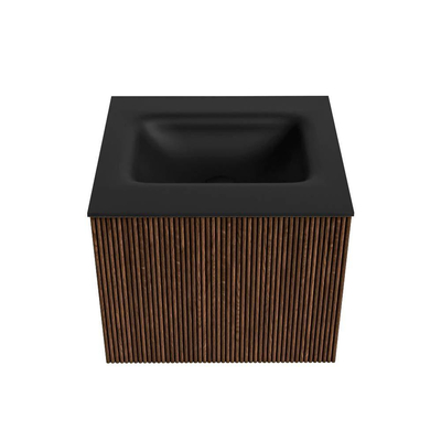 MONDIAZ KURVE Meuble de salle de bains 50 cm couleur Walnut avec 1 tiroir. Lavabo GRUNNE central 1 trou de robinet Urban.