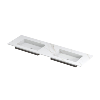 INK Post lavabo - 160x45x1cm - 2 lavabos - 0 trous de robinet - céramique Calacatta mat