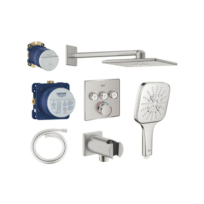 Grohe Grohtherm regendoucheset inbouw - hoofddouche vierkant - handdouche vierkant - supersteel