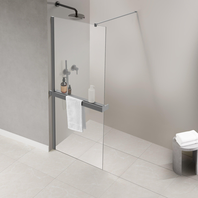 FugaFlow Eccelente Acces Handdoekrek Voor Inloopdouche - klemmen - inkortbaar - geborsteld gunmetal (antraciet)