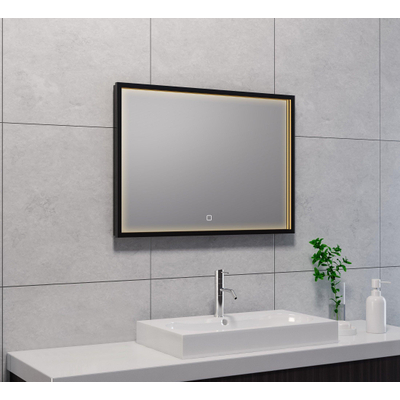Wiesbaden Avi Spiegel rechthoek - met LED dimbaar en spiegelverwarming - 70x50cm - mat zwart