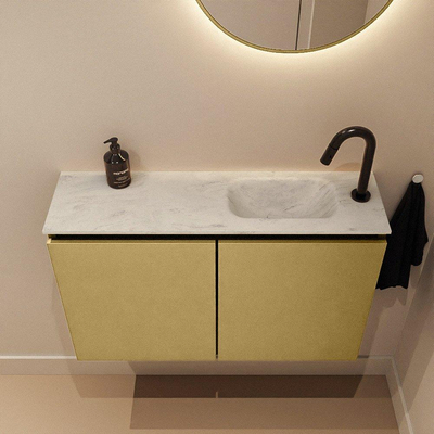 MONDIAZ TURE-DLUX meuble WC 80 cm Oro. EDEN lavabo Opalo position droite. Avec 1 trou de robinet.
