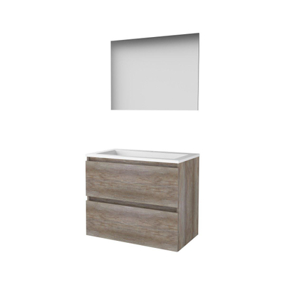 Basic-Line Basic 46 ensemble de meubles de salle de bain 80x46cm sans poignée 2 tiroirs lavabo acrylique 1 trou pour robinet miroir mfc scotch oak