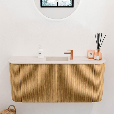 Mondiaz JOYA-DLUX 93.2cm toiletmeubel - ronding links en rechts kleur Oak - Wastafel FAYE positie Midden 1 kraangat kleur Meli.