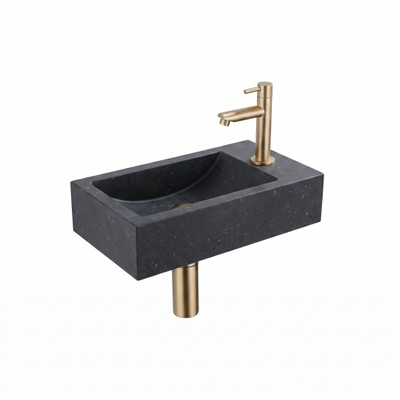 Saniclass Fuente pack lave-mains – rectangulaire – 40 x 22 x 10 cm – pierre naturelle noire – robinet doré mat