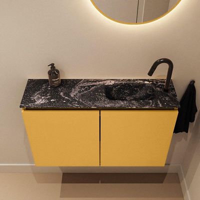 MONDIAZ TURE-DLUX Meuble toilette - 80cm - Ocher - EDEN - vasque Lava - position droite - 1 trou de robinet